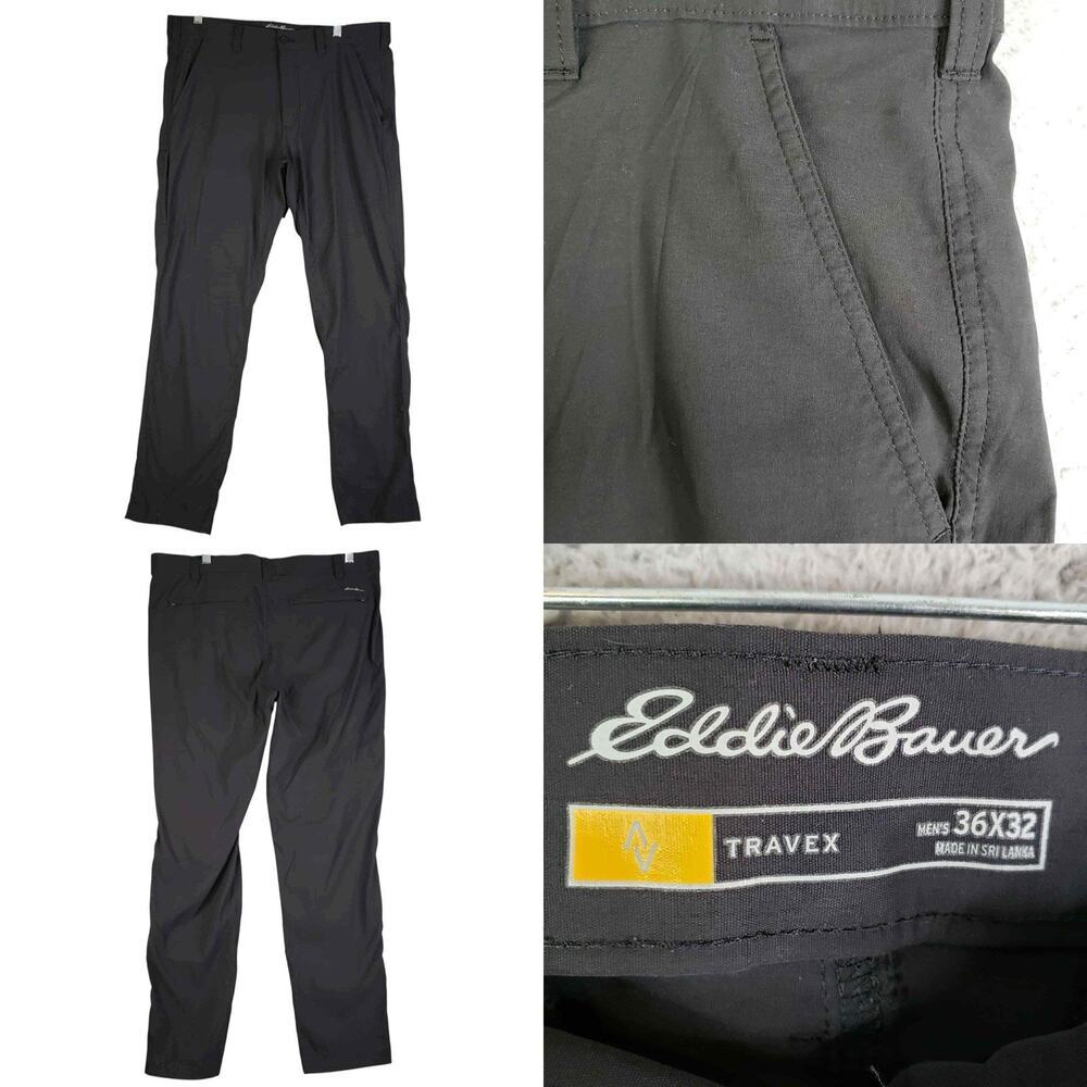 Eddie Bauer Travex Pants Men's 36x32 Black Straight Leg Nylon Hiking